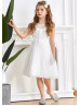 Ivory Pearl Beaded Lace Tulle V Back Flower Girl Dress